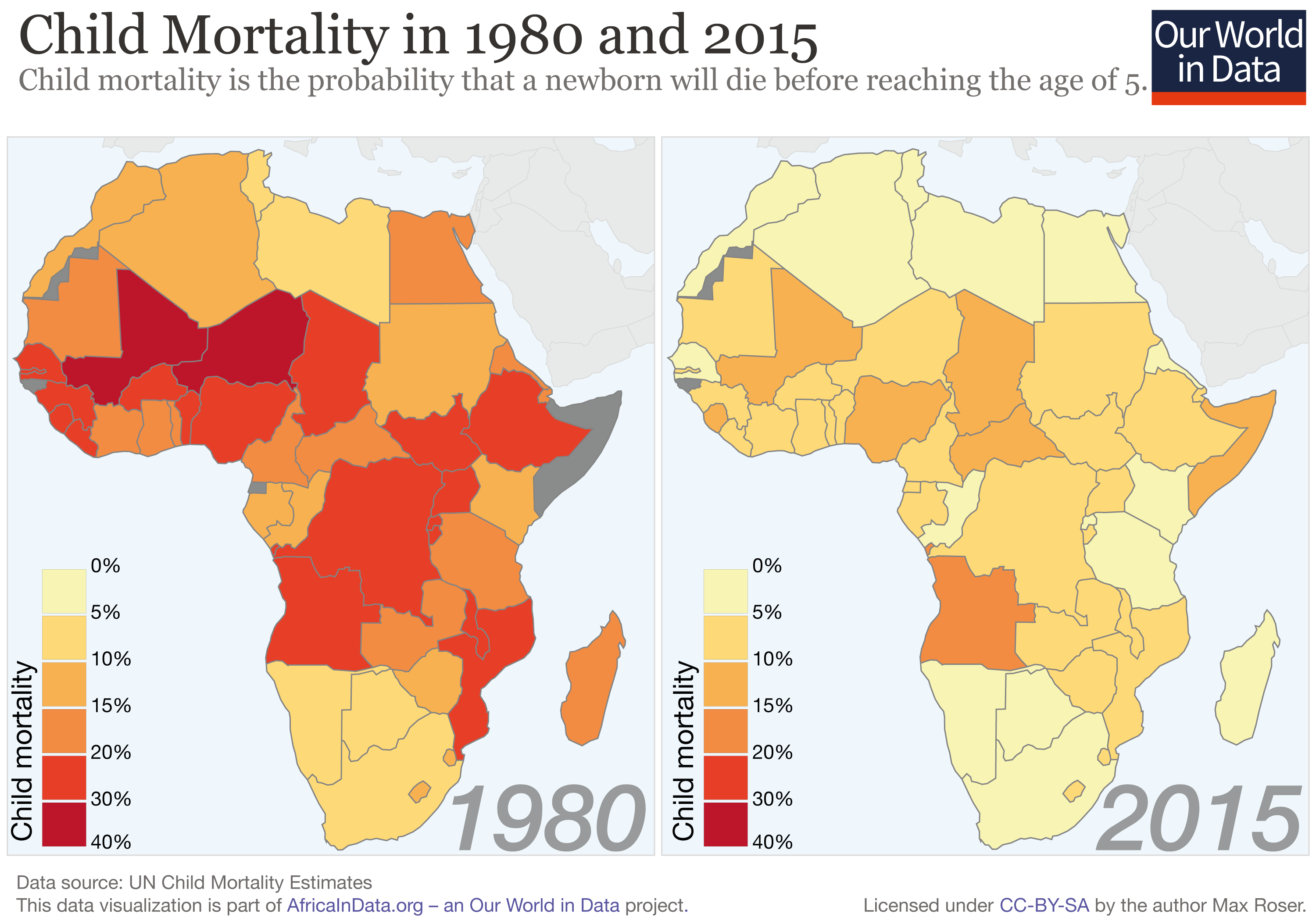 Child mortality in Africa in 1990 and 2012